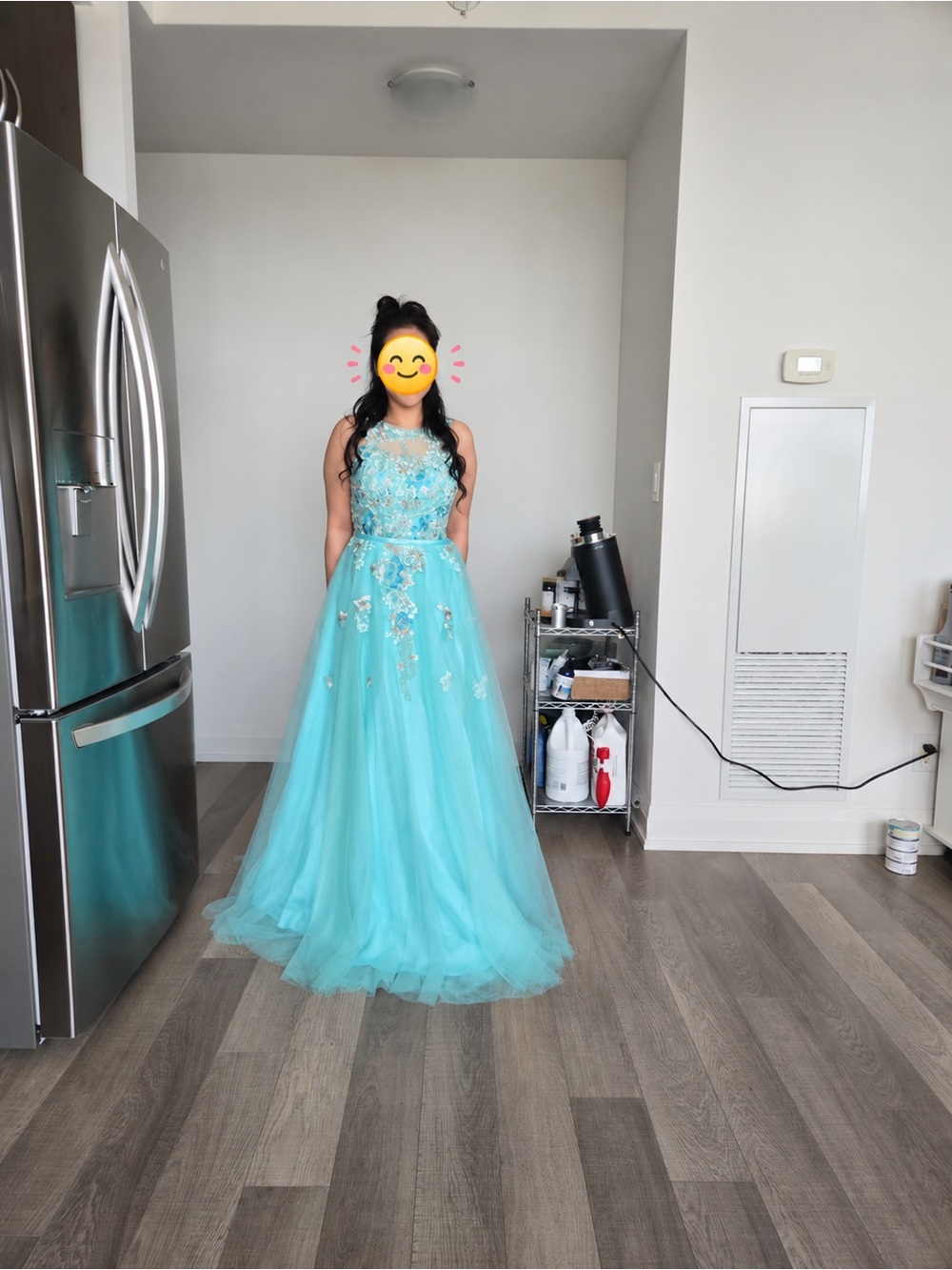 Aqua Embroidered Tulle Maxi Sleeveless dress